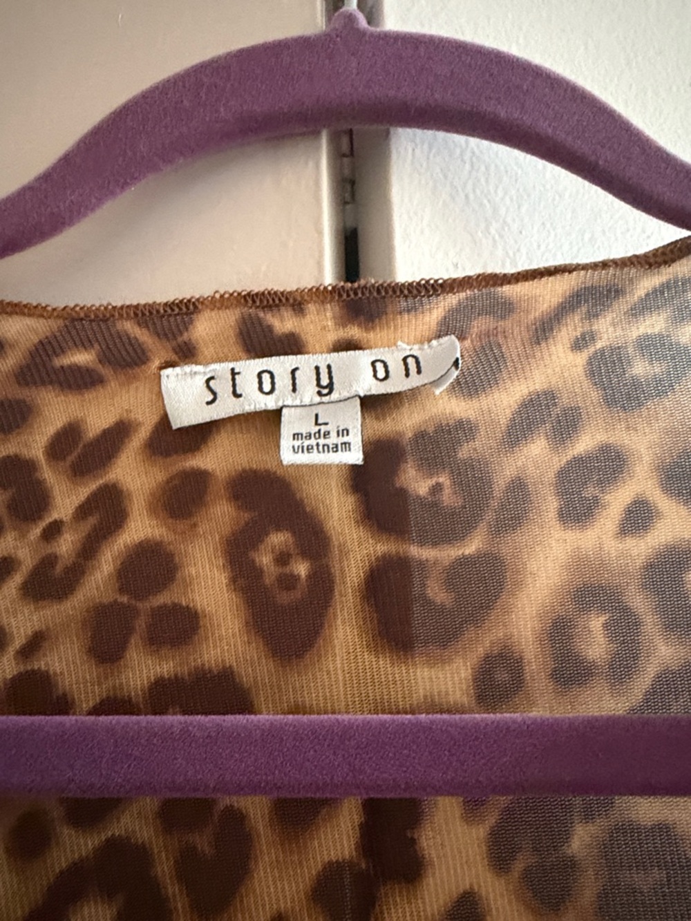 Brown Sheer Leopard Tie-Front Sheer Crop Top with Bell Sleeves - Picture 4 of 9
